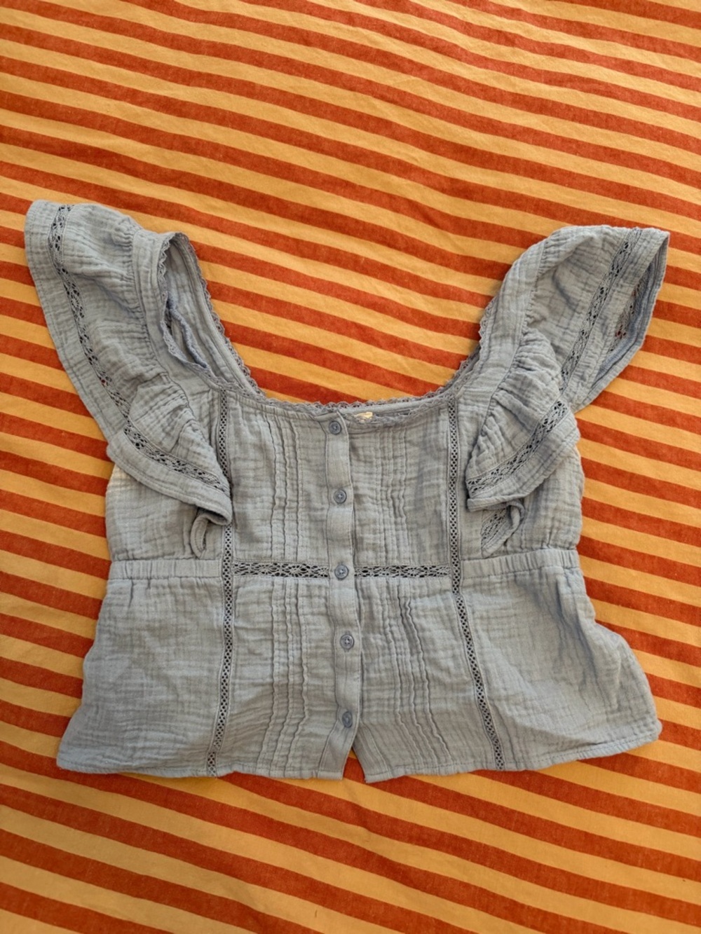 Women’s Light Blue Ruffle Sleeve Button-Front Top